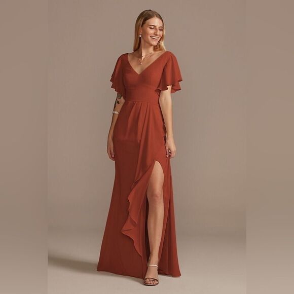 Celebrate DB Studio Hi Low Flutter Sleeve in Cinnamon - Picture 1 of 6